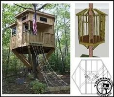 a tree house built in the woods with plans and instructions to make it stand out