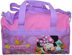 a pink and purple bag with minnie mouse on it