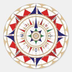 an image of a compass in red, white and blue colors on a white background