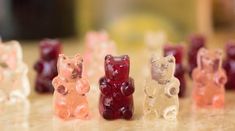 small gummy bears sitting on top of a counter