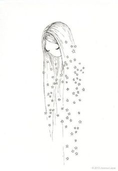 a drawing of a girl with stars coming out of her hair