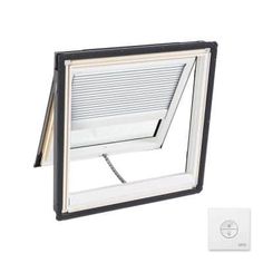 an image of a white window with blinds on the top and bottom half of it