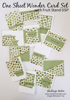 a pile of cards that have green and white designs on them with the words, one sheet