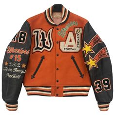 Letterman Jacket Patches, Warriors Football, Baseball Jacket Outfit, Jacket Ideas, Football Jackets, Concept Clothing, Leather Sleeves