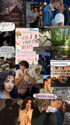 the collage shows many different types of people and things in their life, including books