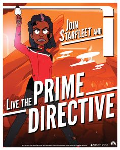 the poster for join star trek and live the prime collective, featuring an animated character