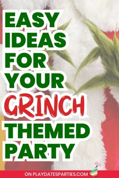 Planning to host a Grinch-themed Christmas party? Here you'll find the best Grinch party ideas that are easy and fun for everyone! Including plenty of food, games, favors, and DIY decorations. With ideas for kids and for adults, for school and for home, you're sure to grow your heart three sizes bigger. And to make your party even more stress free, download the free printable Christmas planner. Perfect for preschool, classroom, or any adult holiday celebration! The Grinch Christmas Party Decorations, Kids Grinchmas Party, Grinch Party Favors For Adults, Grinch Classroom Party Ideas, Grinch Themed Christmas Games, Kids Grinch Party Ideas, Grinch Pinwheels, Diy Grinch Themed Christmas Decoration, Christmas Work Party Food Ideas