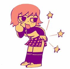 a drawing of a girl with pink hair and stars on her head talking on the phone