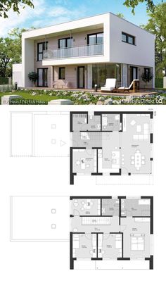 two story house plan with floor plans and measurements