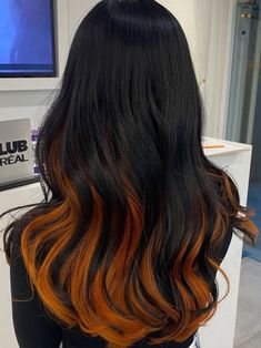 Black And Orange Hair, Ginger Hair Inspo, Hidden Hair Color, Ideas For Black Hair, Best Hair Dye, Hair With Highlights, Black Hair With Highlights