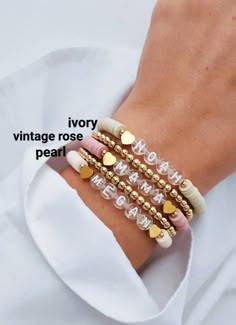 Clear Letter Personalized Name Bead Bracelet, Personalized Gifts for Her, Gold/rose Gold/silver Heart - Etsy Gold Letter Bead Bracelet, Jewellery Business Name Ideas, Name Bead Bracelet, Clay Bracelet Ideas, Bracelet Business, Bead Bracelet Ideas, Clay Bead Bracelets, Homemade Bracelets, Clay Bracelets