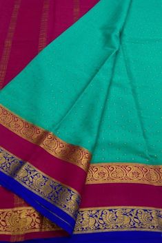 Blue & Pink Mysore Crepe Silk Saree - Handloom Beauty Bandhej Lehenga, Chanderi Silk Suits, Velvet Dupatta, Organza Suits, Bridal Dupatta, Phulkari Dupatta, Organza Lehenga