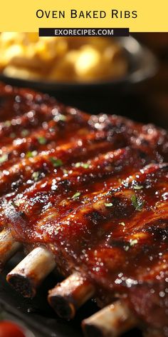 the ribs are covered in bbq sauce and garnished with parsley