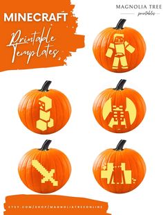 four pumpkins with different designs on them, and the words barbie are in gold