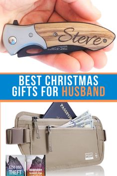 the best christmas gifts for husband and wife in their wallet, with text overlay