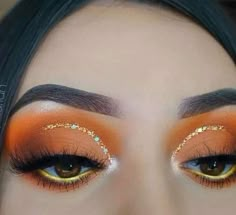 Make Up Orange, Thanksgiving Makeup Look, Make Up Color, Fall Eye Makeup, Orange Eye Makeup, Orange Eyeshadow, Silver Makeup, Orange Makeup