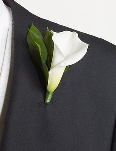 a boutonniere with a white flower pinned to it's lapel