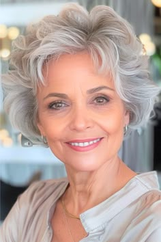 Wavy Pixie Bob Short Hairstyle for Women over 60 with Fine Hair. Cute Medium Short Hairstyles, Short Hairstyles 2024 Women, Layered Permed Hair, Short Hair Styles For Wavy Thick Hair, Cute Short Hairstyles For Women, Short Feminine Hair, Haircuts Over 60 Over 60 Hairstyles, Short Gray Hairstyles, Hair Styles For Women Over 70