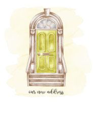 a drawing of a green door with the words any new address on it