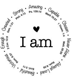 the word i am is surrounded by many different words in a circle with a heart