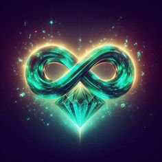 an infinite sign is shown in the middle of a dark background with blue and green swirls