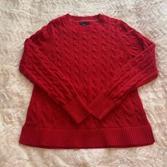 Red Has Some Sparkles In It. Cozy Red Sweater For Cold Weather, Red Cable Knit Crew Neck Sweater, Red Textured Knit Sweater For Layering, Red Winter Sweater For Layering, Red Sweater For Winter Layering, Classic Red Long Sleeve Sweater, Red Casual Soft Knit Top, Casual Red Sweater For Cold Weather, Casual Red Soft Knit Top