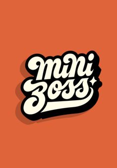 an orange background with the words mini boss written in black and white letters on it