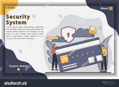 security system landing page with two people working on the computer screen, and an image of a