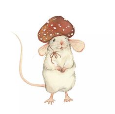 a mouse with a mushroom hat on it's head is standing in front of a white background