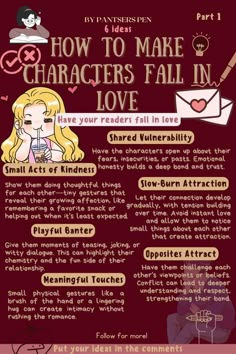 how to make characters fall in love info sheet for valentine's day, part 1