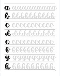 the cursive alphabet is shown in black and white