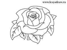 a drawing of a rose with leaves on it