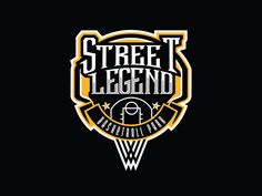 the logo for street legend basketball team on a black background with yellow and white lettering