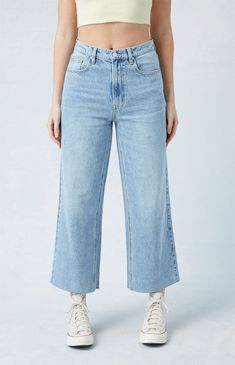 The Eco Light Indigo Raw Cut Cropped Wide Leg Jeans from PacSun is a new classic you're gonna wanna cop now. These classic high-rise jeans get updated with a wide-leg fit for added comfort, a raw-cut hem, and a cropped length. Learn more about PacSun eco items PacSun Womens Eco Light Indigo Raw Cut Cropped Wide Leg Jeans - Blue size 22 Cropped Jeans Outfit Summer, Wide Leg Cropped Jeans Outfit, Cropped Jeans Outfit, Wide Leg Jeans Cropped, Preppy Inspiration, Jeans Pacsun, Jeans Outfit Summer, Cropped Wide Leg Jeans, Fashion And Beauty Tips