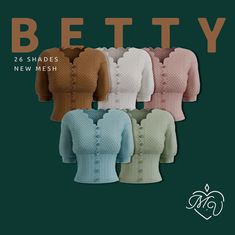 the cover of betty's new mesh cardigans is shown in four different colors