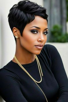 Pixie Cut Shaved Sides Black Women, Short Hairstyles For Frizzy Hair, Short Hair Pixie Cuts Black Women, Pixie Cuts Black Women, 90s Pixie Cut Black Women, Black Pixie Haircut, Hairstyles For Frizzy Hair, Short Relaxed Hairstyles, Looks Rihanna