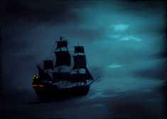 a painting of a ship in the ocean at night