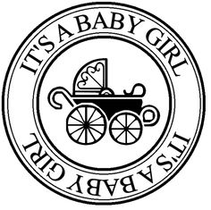 it's a baby girl birth announcement stamp with a stroller in the center