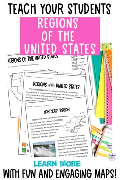 a poster with text that reads teach your students regions of the united states on it