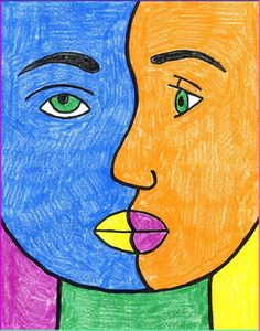 a drawing of two faces with different colors