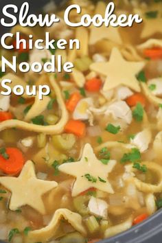 slow cooker chicken noodle soup with carrots and celery