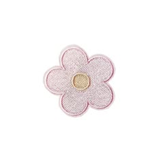 a pink flower with a gold center on a white background