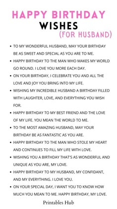 Printable Lists Of Happy Birthday Wishes For Husband Birthday Words For Husband, Bday Wishes For Husband, Birthday Message To Husband, Happy Birthday My Hubby, Happy Birthday Wishes For Husband, How To Wish Birthday, Happy Birthday Boyfriend Quotes, Birthday Wishes For Husband, Happy Birthday Quotes For Him