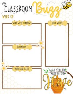 the classroom beez week planner with bees and honeycombs