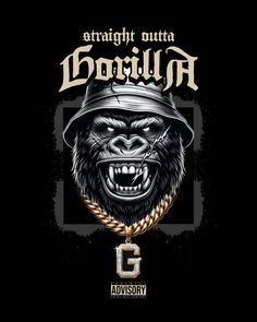 an image of a gorilla wearing a hat with the word gorilla on it's chest