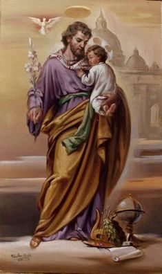 a painting of jesus holding a child in his arms