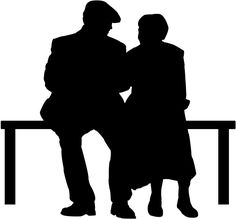 two people sitting next to each other on a bench in front of a white background