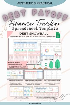 a poster with the text debt payer finance tracker spreadsheet template for debt snowball