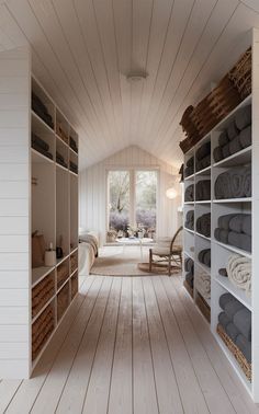 A Scandinavian-style yoga studio with soft, minimalist storage for mats and gear. Storage Design Ideas, Studio Storage, Yoga Studio Design