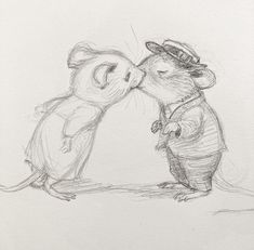 a drawing of two mice kissing each other